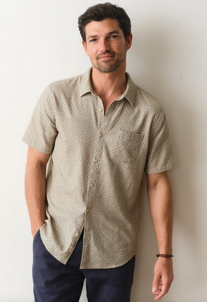 Classic Stretch Selvage Shirt - Sage Shell Print