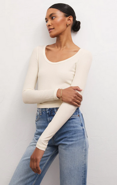 Shania Rib Long Sleeve Top - Sandstone