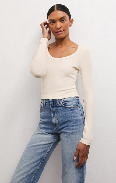 Shania Rib Long Sleeve Top - Sandstone
