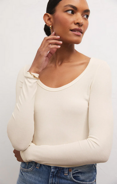 Shania Rib Long Sleeve Top - Sandstone