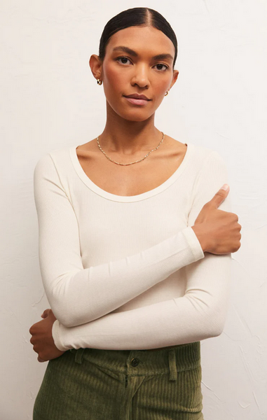 Shania Rib Long Sleeve Top - Sandstone