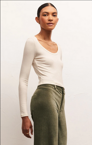 Shania Rib Long Sleeve Top - Sandstone