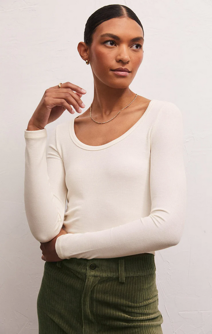 Shania Rib Long Sleeve Top - Sandstone
