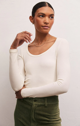 Shania Rib Long Sleeve Top - Sandstone