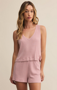 Sloane V-Neck Rib Tank - Pink Pearl