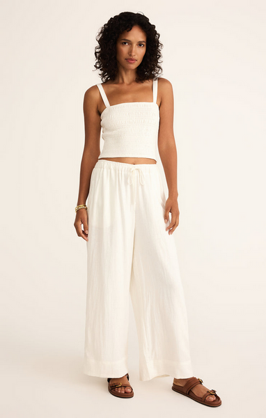 Amelie Smocked Linen Crop Top - White