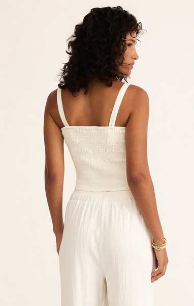 Amelie Smocked Linen Crop Top - White