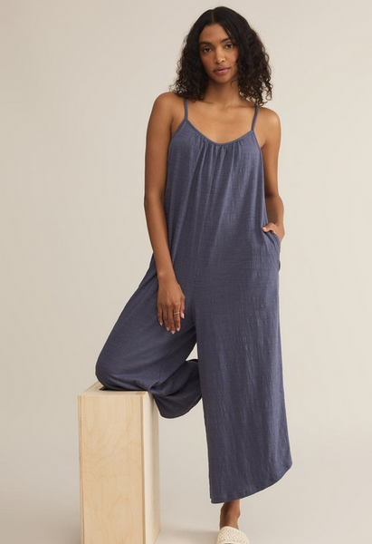 Textured Flared Jumpsuit - Worn Blue