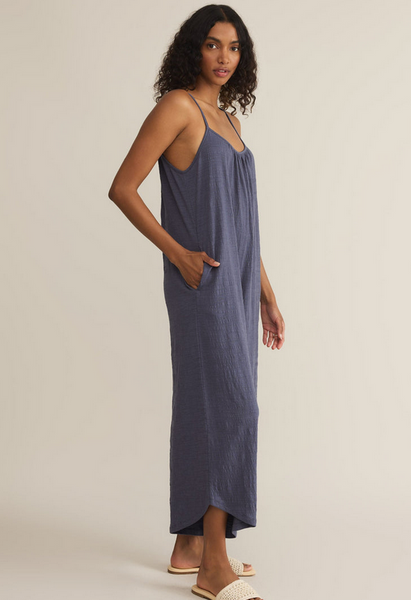 Textured Flared Jumpsuit - Worn Blue