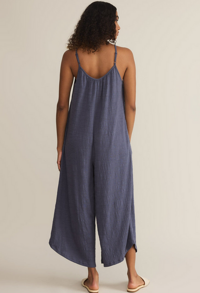Textured Flared Jumpsuit - Worn Blue