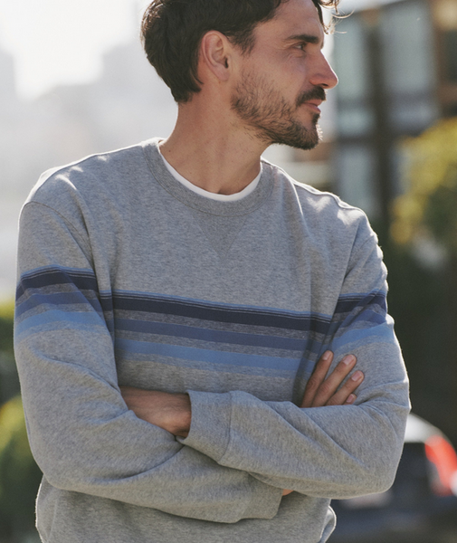 Relaxed Cloud 9 Fleece Crewneck - Heather Grey/Multi Stripe