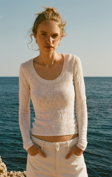 Tibi Scoop Mesh Sweater - Crystal