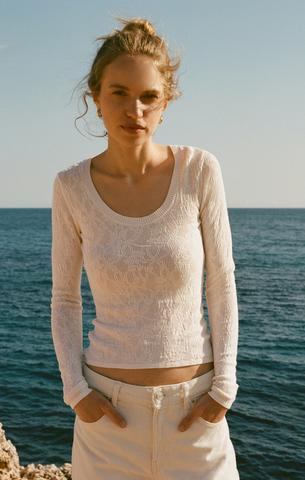 Tibi Scoop Mesh Sweater - Crystal