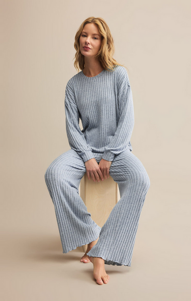 Dawn Smocked Rib Pant - Light Denim
