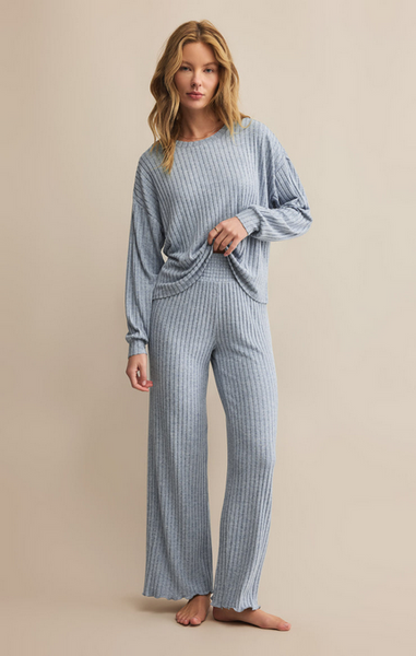 Dawn Smocked Rib Pant - Light Denim