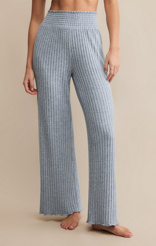 Dawn Smocked Rib Pant - Light Denim