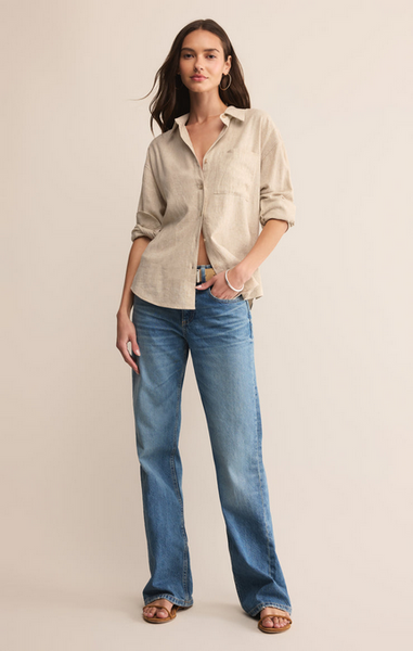 Alfie Linen Button Up - Flax