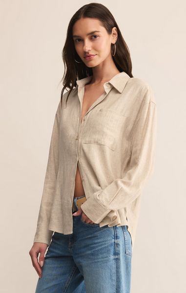 Alfie Linen Button Up - Flax