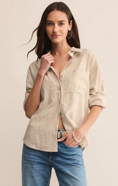 Alfie Linen Button Up - Flax