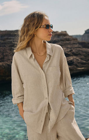 Alfie Linen Button Up - Flax
