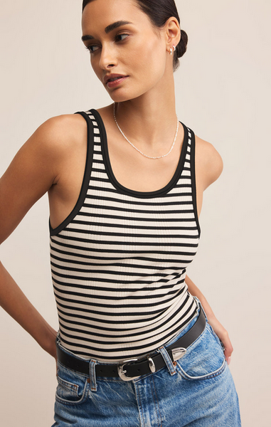 Classic Striped Scoop Tank - Black