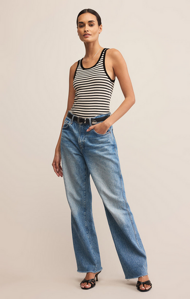 Classic Striped Scoop Tank - Black