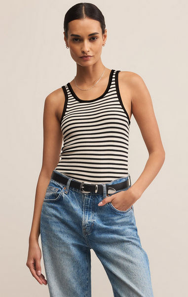 Classic Striped Scoop Tank - Black