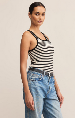 Classic Striped Scoop Tank - Black