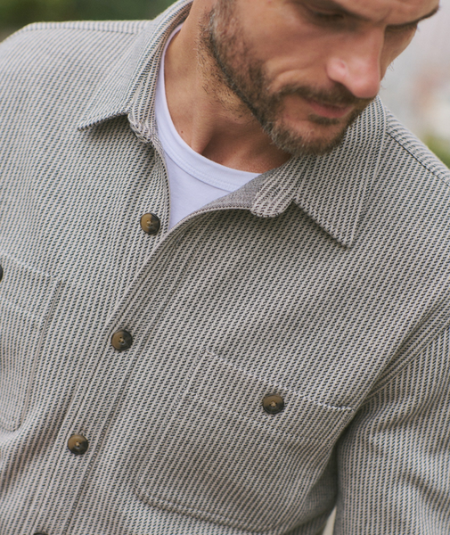 Pacifica Stretch Twill Overshirt - Grey Railroad Stripe
