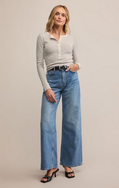 Stella Striped Modal Rib Henley - Crystal