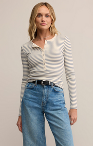 Stella Striped Modal Rib Henley - Crystal