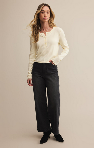 Ferris Cropped Henley Top - Crystal