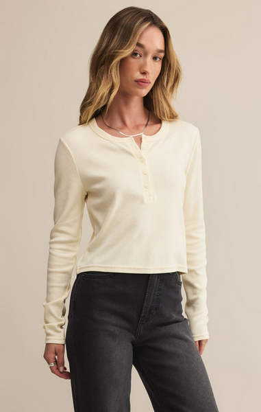 Ferris Cropped Henley Top - Crystal
