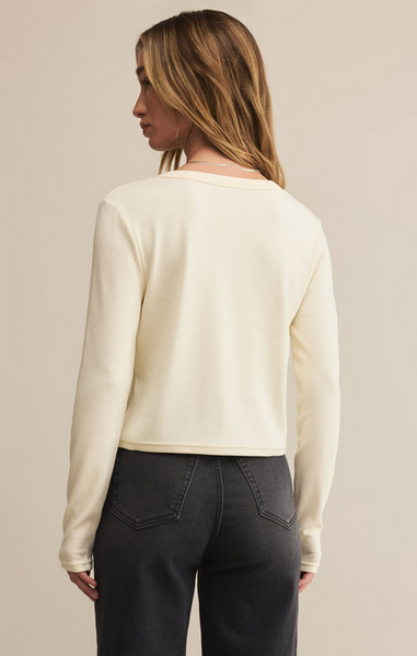 Ferris Cropped Henley Top - Crystal