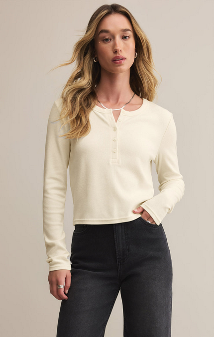 Ferris Cropped Henley Top - Crystal