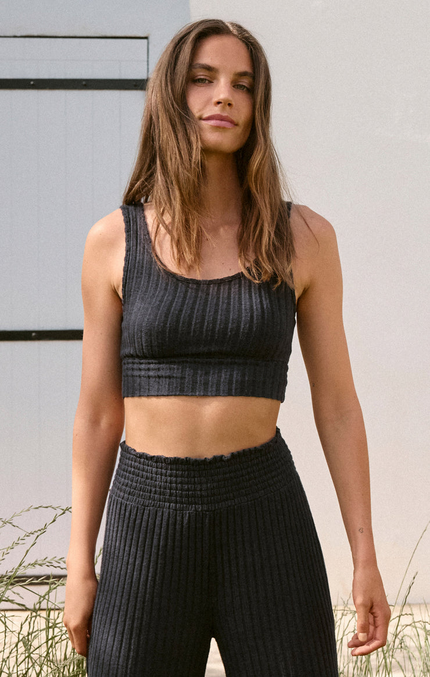 Zoe Silky Rib Tank Bra - Black Sand