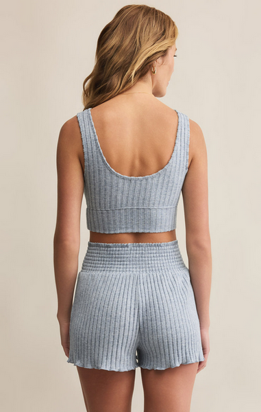 Zoe Silky Rib Tank Bra - Light Denim