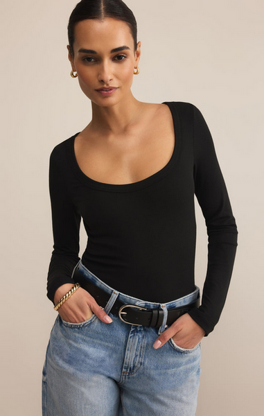 Second Skin Scoop Neck Top - Black