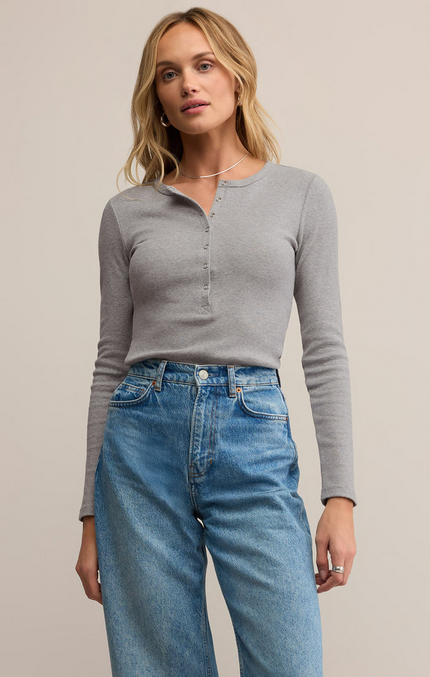Stella Modal Rib Henley - Classic Heather Gray