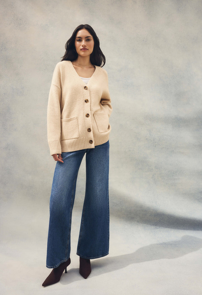 Theo V-Neck Cardigan - Champagne Heather