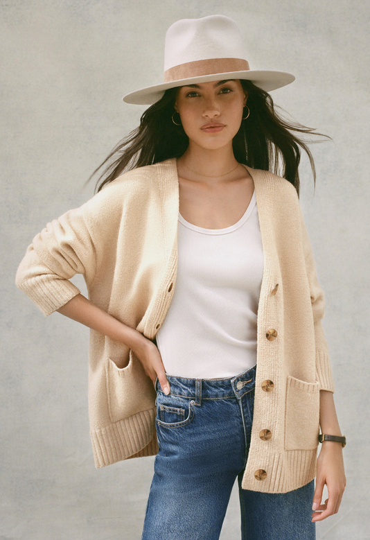 Theo V-Neck Cardigan - Champagne Heather