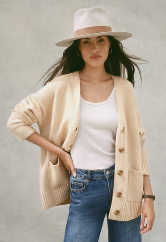 Theo V-Neck Cardigan - Champagne Heather