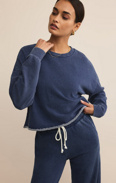 Circuit Knit Denim Sweatshirt - Indigo