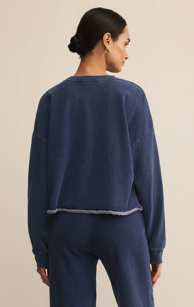 Circuit Knit Denim Sweatshirt - Indigo