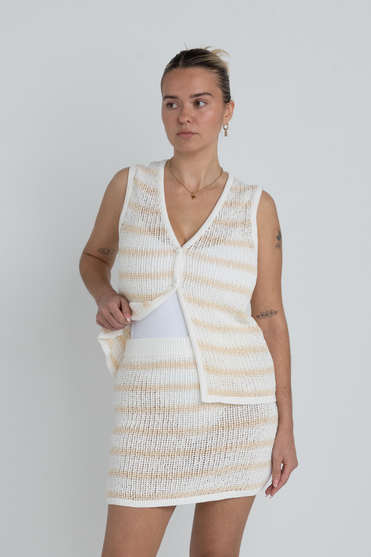 Sol Stripe Knit Mini Skirt - White