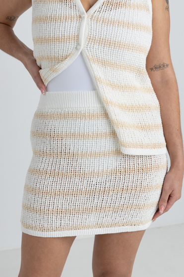 Sol Stripe Knit Mini Skirt - White
