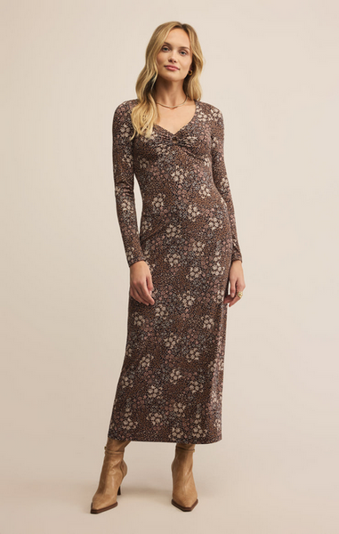 Exhale Sable Floral Midi Dress - Black