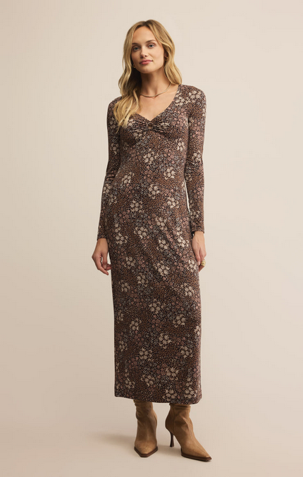 Exhale Sable Floral Midi Dress - Black