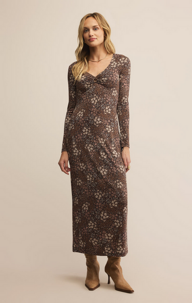 Exhale Sable Floral Midi Dress - Black