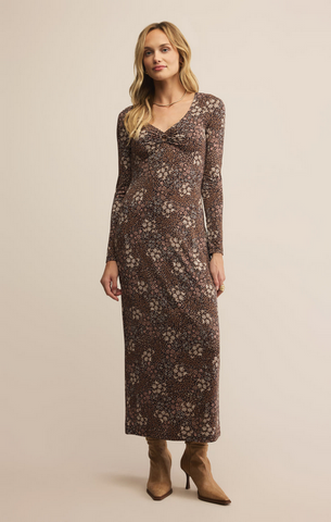 Exhale Sable Floral Midi Dress - Black